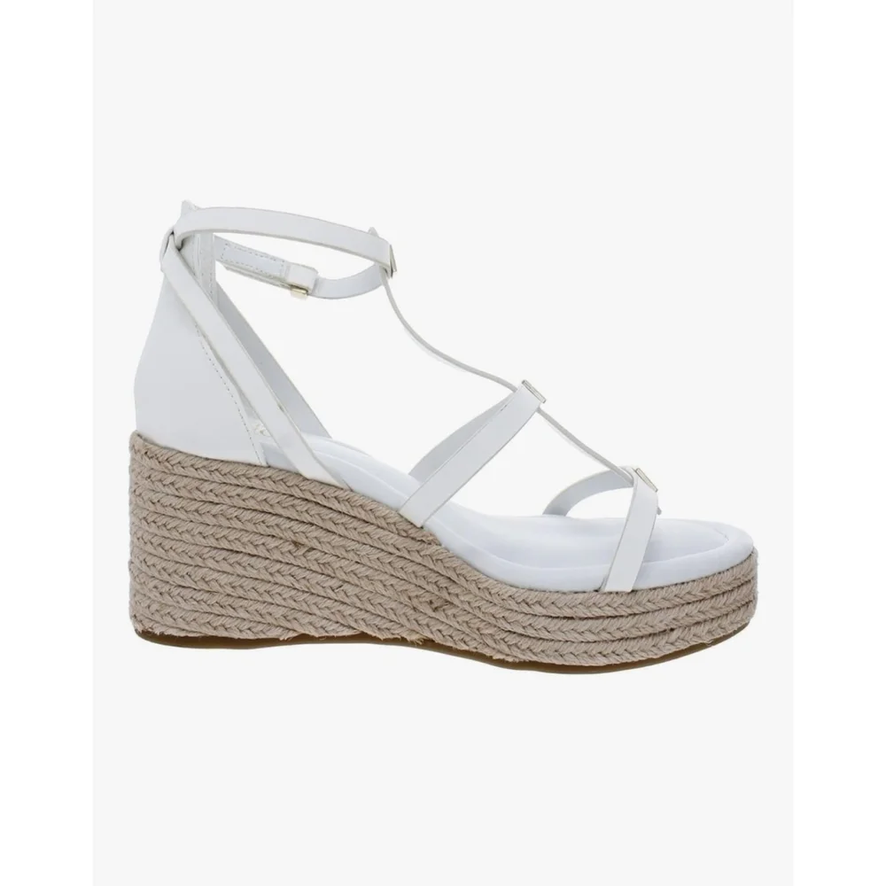 Franco Sarto Studded Caged Strap Espadrille Platform Wedge Sandal Size 9 M WHITE